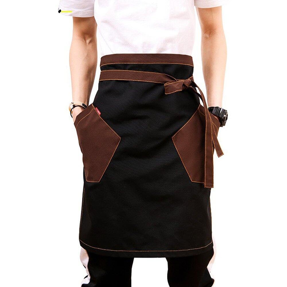 Dinntty Women's Black Chef Apron Waist Apron With Pockets Half Server Apron Restaurant Cafe Waist Apron Cooking Apron For Men