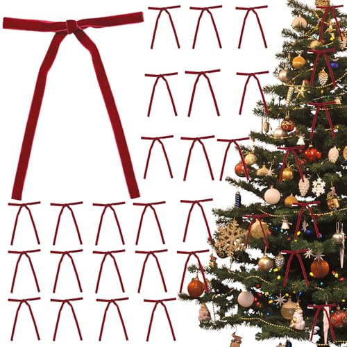 24 Bows Red Christmas Tree, Velvet Christmas Decorations For Gift Wrapping Wreaths Garlands, 15x7cm Velvet Bows For Christmas
