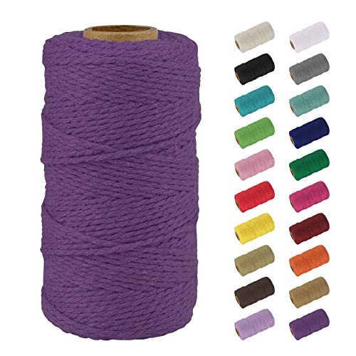 Uiopa Macrame Corde 2mm x 100m, Naturel Fil Macramé Fil de Coton Ficelle Corde, DIY Cordelette pour Tressée, Tapisserie de Plante, Tenture Murale, Cadeau Décoration, Emballage (Violet foncé)