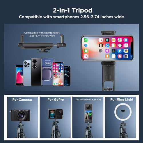 Image of HIFFIN H8 AI-Powered 360 Auto Face Tracking Selfie Stick Tripod with Sensor, 63-inch /160 cm Aluminium Extension Stand for Mobile & Camera, Quad-Leg Stability, Auto Rotation for Vlogging & Shooting