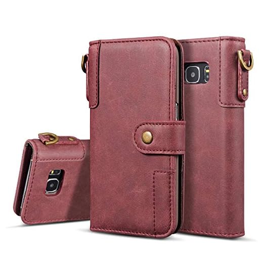 No ladd plånbok flip-stativ fodral med hållare och kortplatser för Samsung Galaxy S7 Edge, inbäddad karismatisk stängning läderfodral Samsung Galaxy S7 Edge plånboksfodral läder flit fodral (färg: Röd)