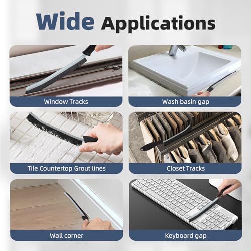 Image of FOOGWEE Hard Bristle Crevice Cleaning Brush - Cleaning Supplies - Grout Cleaning Brushes for Household Use - Crevice Cleaning Tool for Bathroom, Home and Kitchen (5, Black)