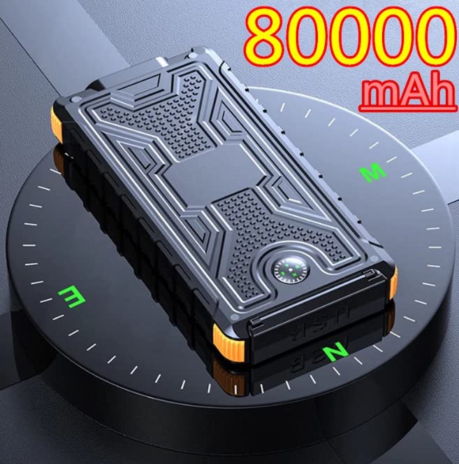 Batería externa impermeable de 80000 mAh con células solares, linterna y brújula, color naranja