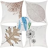 Fundas Cojines Juego de 4 Fundas de Cojín Impermeables(65x65cm),Funda de Almohada Cuadrada de Doble Cara Material de Lino,Decoración del Hogar para Jardín Banco Terraza Silla hojas de diente de león