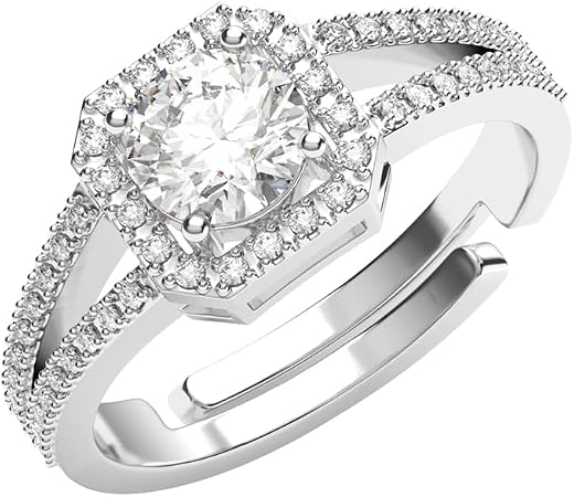 Clara Pure 925 Sterling Silver Cathedral Halo Finger Ring | Swiss Zircon Platinum Plated | Size Adjustable | Gift for Wome...