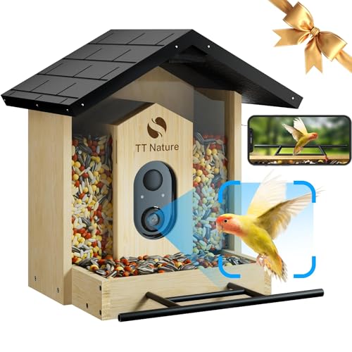 Bird Feeder with Camera, Upgraded 1.5L Smart Bird Feeder with AI Identify for 10000 Plus Bird Species, Auto Capture Bird & Real-time Notifications, Ideal Gift for Bird Lovers (Iron Roof)