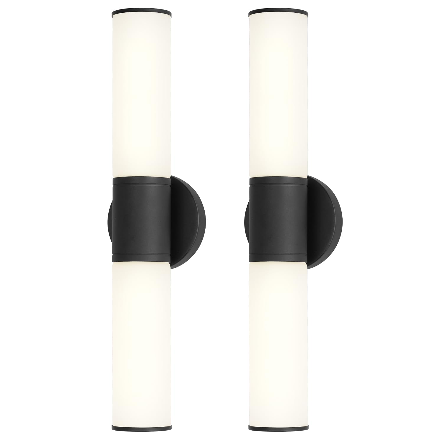 2-Light Bathroom Vanity Lighting Fixture, Black Wall Sconce with Opal White Glass, E26 Stocket Indoor Wall Lamp, Modern Mirror Light. 2 Pack