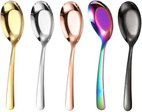 5 cucharas de sopa, cuchara de acero inoxidable, cucharas de acabado espejo, cucharas de servir de cocina, cuchara de postre, cuchara de café,