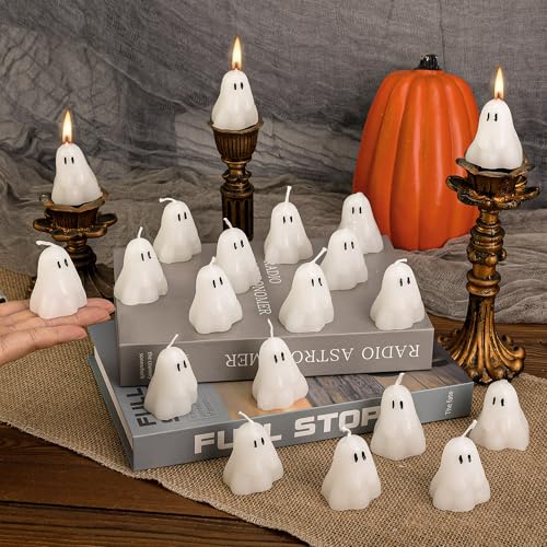EBaokuup 20 PCS 2 X 1.6 Halloween Ghost Candles Ghost Shaped Decor Candles Fun Face Spooky Burning Candle for Halloween Party Home and Table Decorations