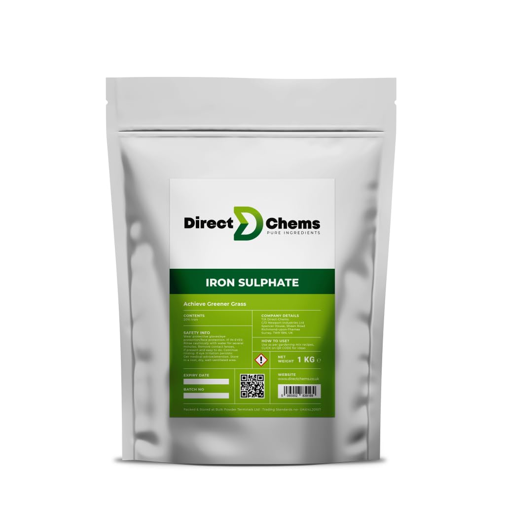 Direct Chems Iron Sulphate (Damp Grade) – 1kg – Lawn Greener & Conditioner – Professional Grade Grass Hardner & Soil pH Reducer.