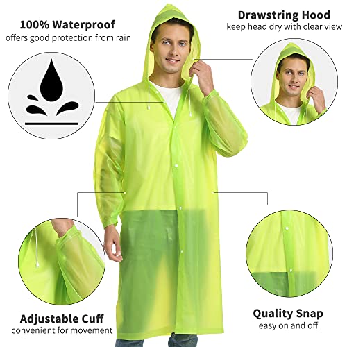 2 Pack Portable Eva Raincoats For Adults, Opret Reusable Rain Ponchos With Hoods And Sleeves Lightweight Raincoats, Perfect For Outdoor Activities, Lime Green #TOP2