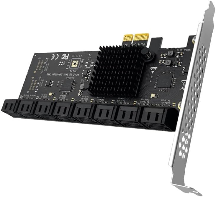 Adapter PCIe 2.0 X1 na SATA 3.0, 16 portów, karta riser, z radiatorem, karta rozszerzeń SSD 6 Gb/s, 4 tryby pamięci, kompatybilna z PCIe X4/X8/X16