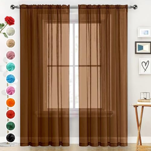SpaceDresser Sheer Voile Window Treatment Rod Pocket Curtain Panels for Kitchen Bedroom Living Room...