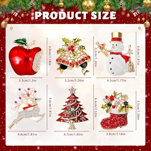 Image of 6 Pieces Merry Christmas Pins Brooch, Rhinestone Crystal Christmas Pin Enamel Christmas Bells Snowmen Socks Elk Brooch Christmas Decoration Ladies Holiday Gift Jewelry Party
