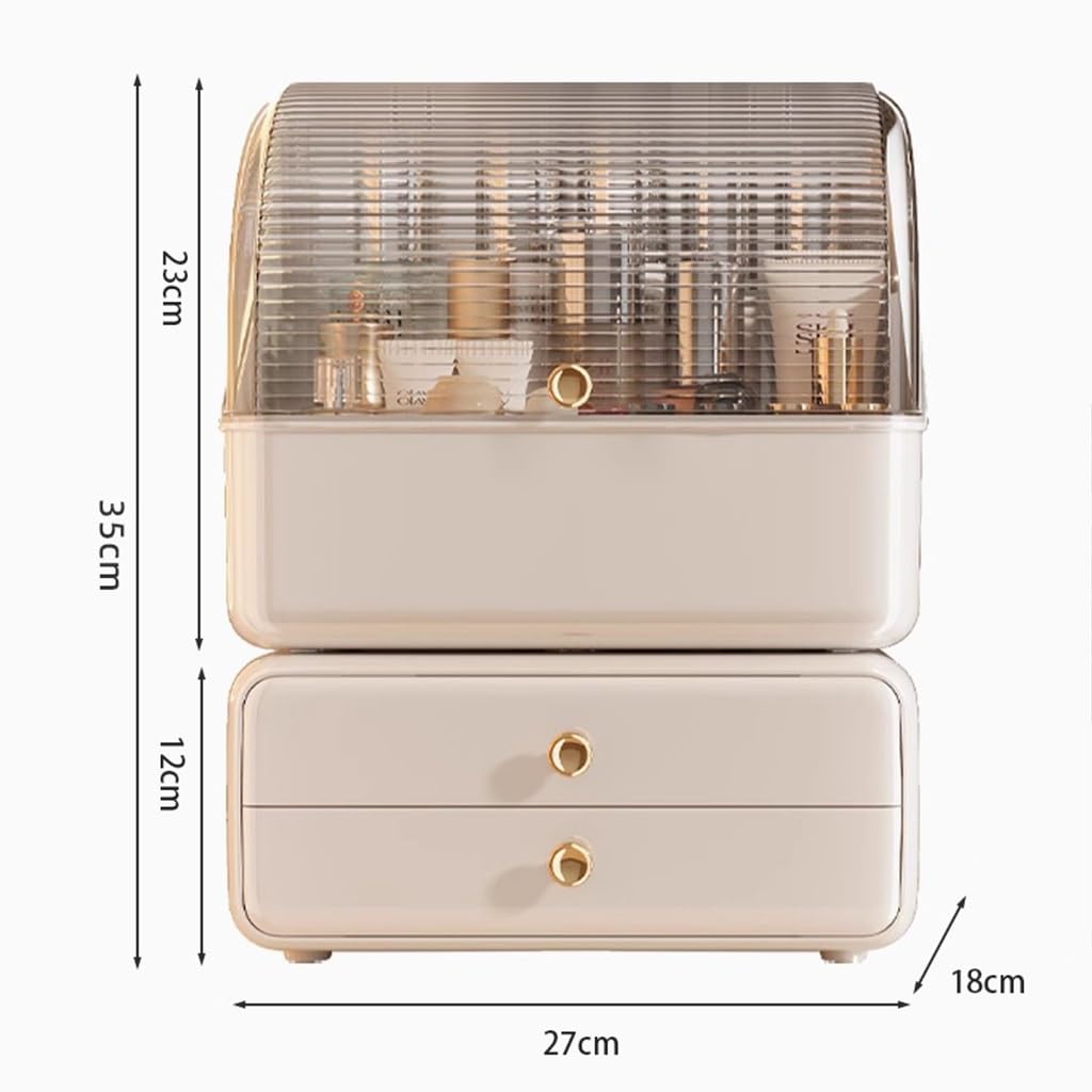 Espositore per Cosmetici con Coperchio Trasparente, Organizer per Trucco e Cura della Pelle per Bagno, scrivania da toeletta per Camera da Letto (Bianco 27 * 18 * 35 cm)