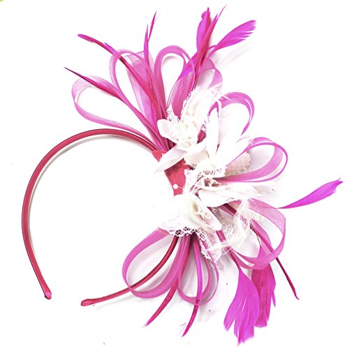Coiffe serre-tête bibi rose fuchsia haut de gamme plumes de mariage