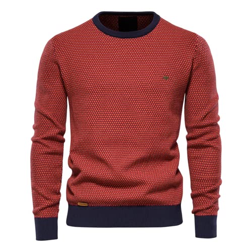 Suéter de punto de lana de invierno para hombre, cuello redondo, manga larga, cálido, suéter de punto para hombre, suéter de cuello redondo, ajuste delgado, ligero, de algodón, cuello redondo, suéter
