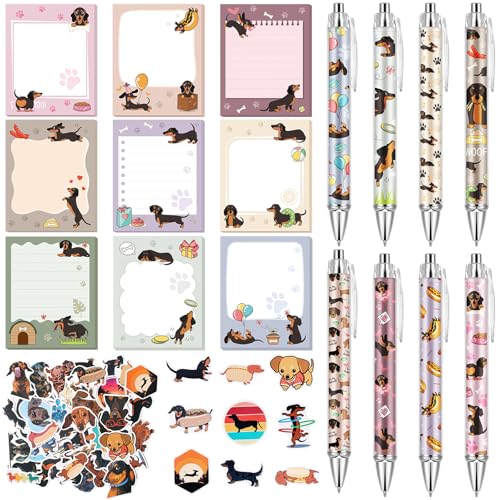 Notes adhésives teckel et stylos assortis pour ne plus jamais oublier vos tâches au bureau