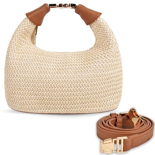 Bolsa feminina de palha ráfia - Bolsa tiracolo de tecido com alça ajustável, bolsa de praia de verão com alça superior para férias