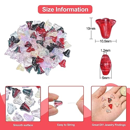 UR URLIFEHALL 100 Pcs Translucent Glass Flower Bead Caps Morning Glory Flower Shaped Beads for DIY Jewellery Making Hair Accessories - Image 2