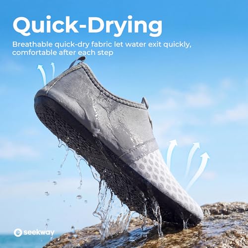 Image of SEEKWAY Water Shoes Quick-Dry Aqua Socks Barefoot Slip-on for Beach Pool Swim River Yoga Lake Surf Women Men Black SK001