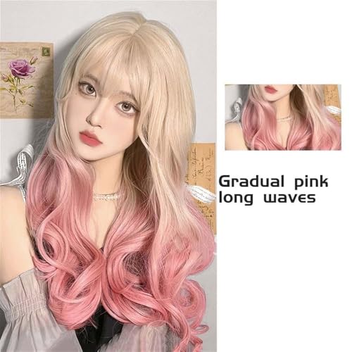 Perruque synthétique résistante à la chaleur blonde et rose - 5