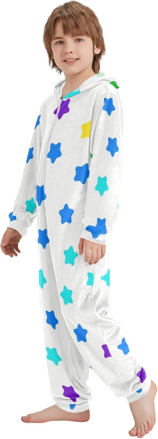 Colorful StarsOnesie PajamasSoft Cozy Hooded One-Piecing Loungewear Sleepwearfor Christmas Home