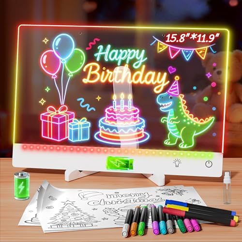 Amazon.com: Rechargeable Lumi LED Drawing Board with 12 Markers, Large ...