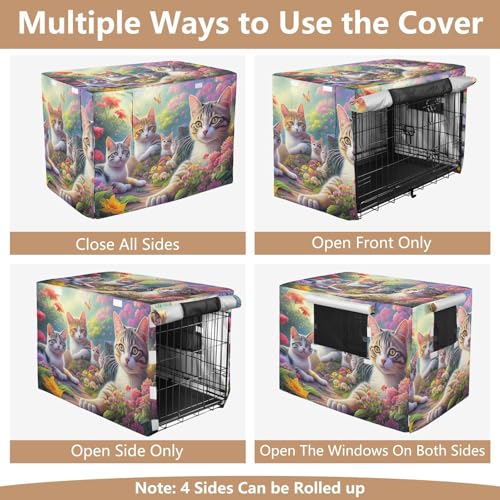 Housse de cage pour chats universelle avec ouvertures motif fleurs L