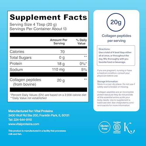 vital proteins collagen peptides powder - supports hair nail skin bone amp joint health unflavored collagen protein 933 oz