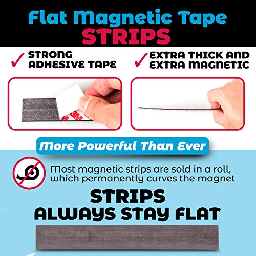 NextClimb Flat Magnetic Tape Strips Extra Strong Magnet and Adhesive Tape - Perfect for Teachers, Crafts and DIY Projects (10-Pack (1 x 11in) 3M Adhesive)