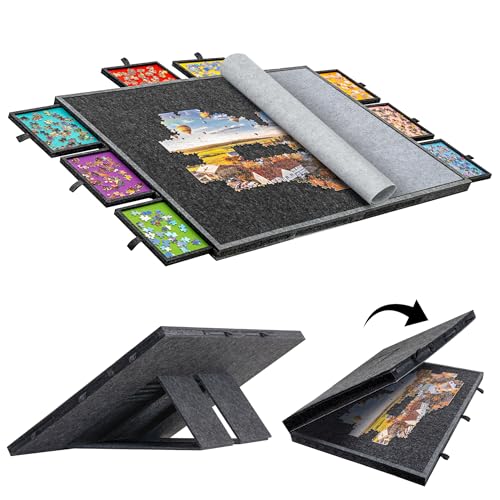 SanCallie 2000 PC Faltbares & Neigbares Puzzlebrett mit 8 Schubladen & Abdeckung Leichter & tragbarer Filz-Puzzletisch mit integrierten Ständern für Winkeleinstellungen für 1000 1500 2000 Teile