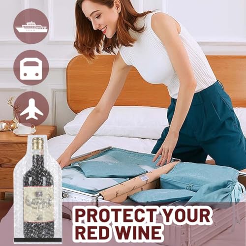 GHPKOTW 2 Weinflaschen-Schutzvorrichtungen, Wiederverwendbare Flaschenbeutel, Luftpolster Für Wein, Sichere Verpackung Und Transport, Wiederverschließbare Auslaufsichere Verpackung