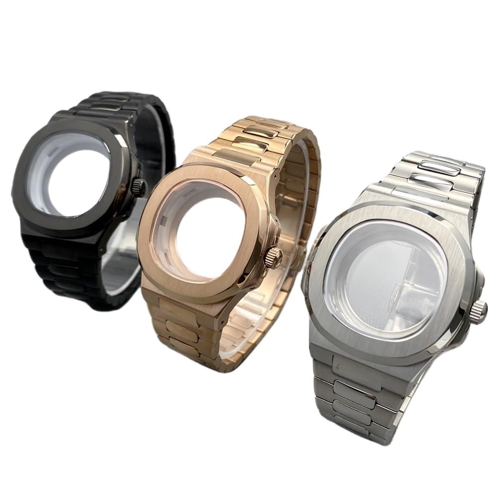 1 set di cassa in acciaio inossidabile con corona a vite, set di accessori for orologi in cristallo zaffiro resistente ai graffi