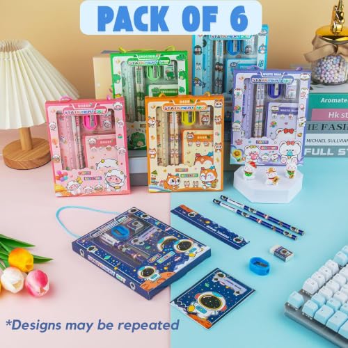 Image of Birthday Popper 5-in-1 Cartoon Themed Stationery Set for Kids - Set of 6 as Birthday Return Gifts, Study, Writing & Drawing - Type 2