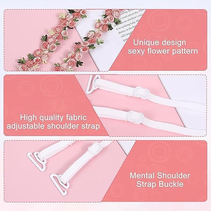 Image of CURATED CART Embroidered Flower Lace Bra Straps for Women -