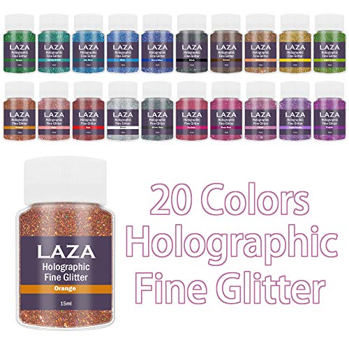 Laza Holografischer feiner Glitzer, 20 Farben Kunst- und Bastelglitzer gemischt ultrafeine Puder-Pailletten für Harz… – Bild 6