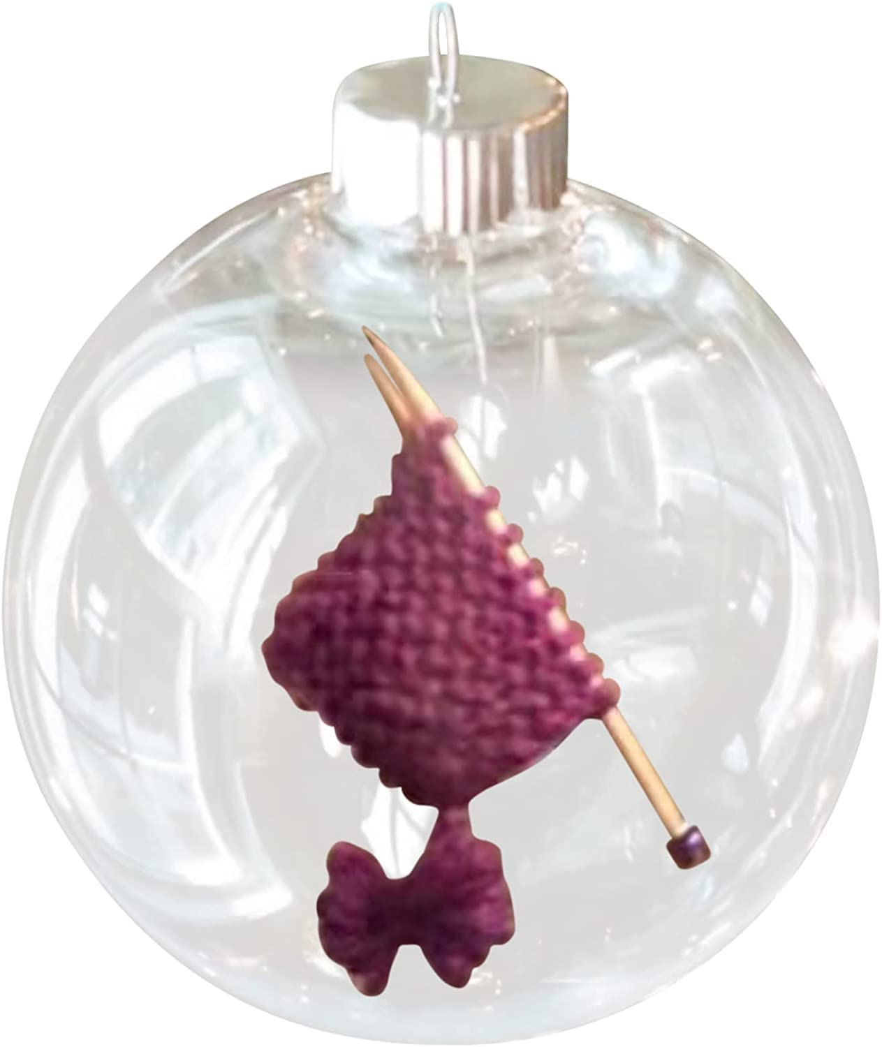 Fafour C Hristmas Transparent Ball With Knitting And Rocheting, Knitting Baubles Ornament, Hristmas Tree Hanging Rystal Lear Ball Decor, Handmade Wool Hristmas Decoration Gift For Knitters (C)