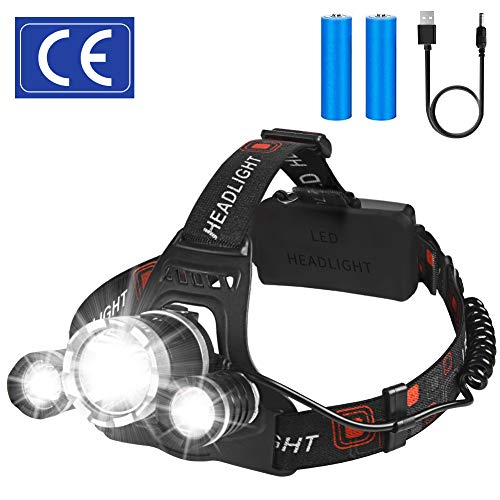 Rechargeable Headlamp, LED Flashlight, Zoomable 12000 Lumen Bright CREE LED, Waterproof Head Lamp