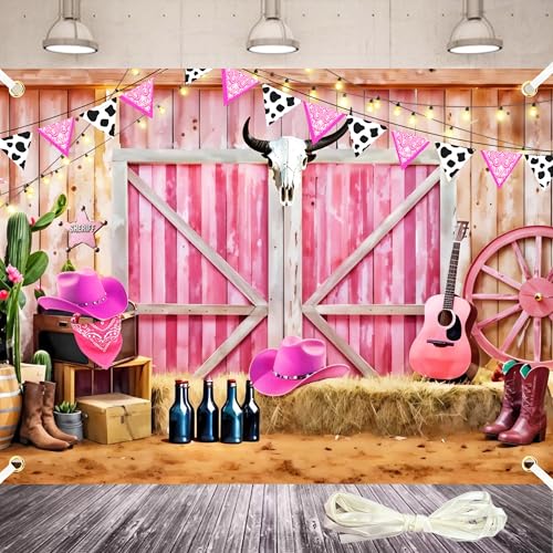 Fondo fotográfico Cowgirl 8x6 ft color rosa miniatura 1