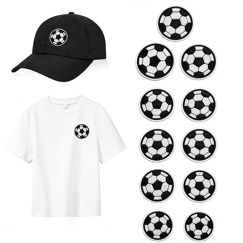 10 peças de aplique de bola redonda bordado de futebol para jaquetas, chapéus, mochilas, uniforme esportivo, faça você mesmo, acessório de reparo de roupas artesanais para crianças, meninas, tecido