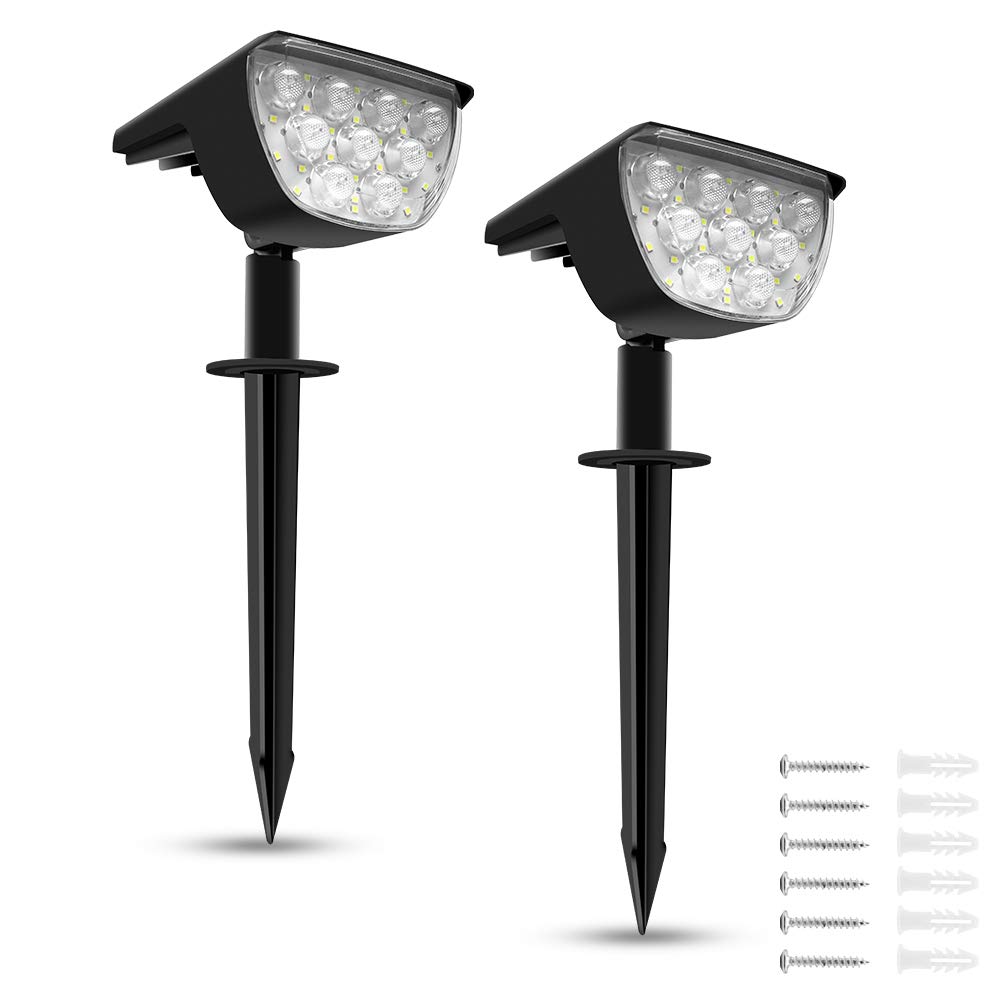 YGS-Tech Solar Spotlights, Landscape Lighting 30 LEDs Outdoor Daylight White Solar Powered IP67 Waterproof Wireless Wall Lights for Garden, Yard, Lawn, Pathway (2 Pack)