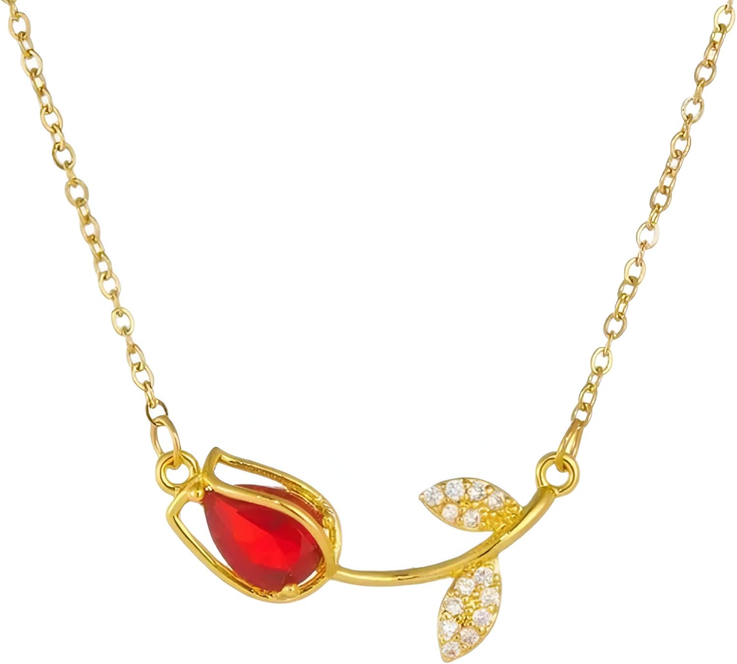 14K Gold Filled Tulip Necklace For Women - Sweet Colorful Zircon Tulip Pendant Necklaces Romantic Jewelry, Lily Flower Necklace Collar De Tulip