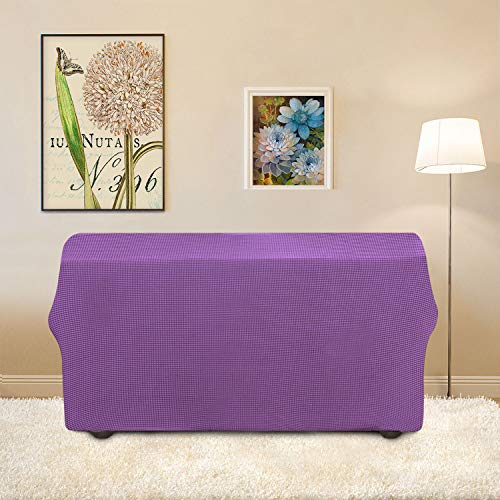 Easy-Going Stretch Loveseat Slipcover 1-Piece Sofa Cover Furniture Protector Couch Soft With Elastic Bottom For Kids Polyester Spandex Jacquard Fabric Small Checks (Loveseat, Purple) #TOP3
