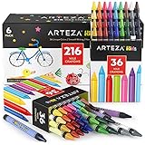 Arteza Kids Toddler Crayons in Bulk, 216 Count, 6 Packs of 36 Colors, Regular Size, Vivid Wax Crayon...