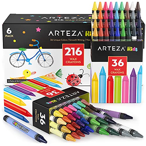 Arteza Kids Toddler Crayons, Bulk 216 Count, 6 Packs of 36 Vivid...
