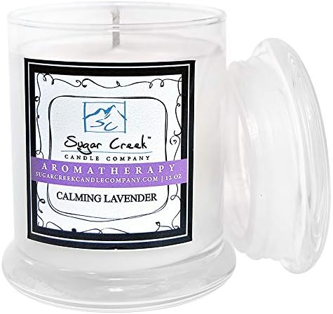 Sugar Creek CandlesAromatherapy Soy Wax Scented Candle - Calming Lavender | Non Toxic - Essential Oils | 75 Hours Burn Time (12 Ounces Heavy Glass)