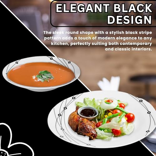 Reldor 16-Piece Round Porcelain Dinner Set for 4– 4 Dinner Plates and Bowls Set with 4 Side Plates & Mugs, Dishwasher Safe, Highly Resistant Dinnerware, Kitchen & Dining, Black Pattern - Image 5