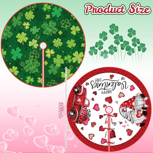 Blosssound 36 Inch St. Patrick's Day Tree Skirt Reversible St. Patrick's Day Mat Shamrock Love Heart Gnome Clover Double Sided Print Mat Christmas Tree Skirt for Holiday Party Decoration