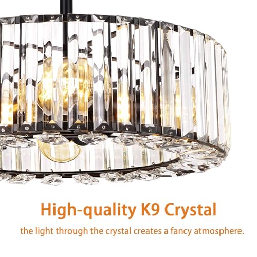 Image of FRIDEKO HOME Semi Flush Mount Ceiling Light - Small Crystal Chandelier Hallway Black Metal Cage Modern Light Fixture for Entryway Bedroom Porch Kitchen (9-Black-4 Light-1pcs-14.56 inch)